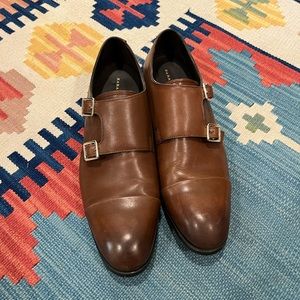 Zara Cognac Monkstrap Leather Shoes